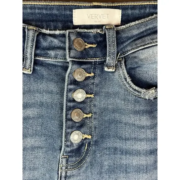 Vervet Buttonfly Light Wash Distressed Hi Rise Skinny Crop Jeans Denim Size 26 - Picture 6 of 7
